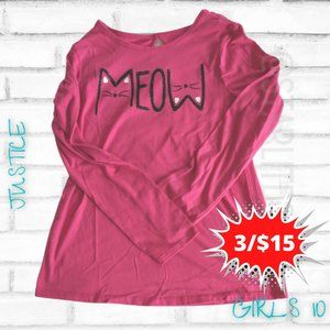 Justice Meow Pink Long Sleeve Top Pink Black Glitter Kitty Cat Keyhole Back 10